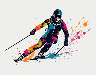 Dynamic Skier Silhouette in Ink Splatter Design © Big