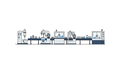 Obraz premium Illustration of a streamlined factory production line, featuring automated machines for liquid filling and packaging
