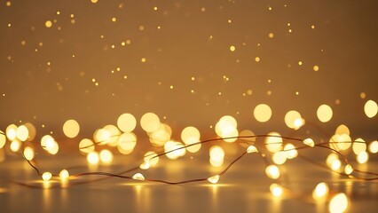 Warm Fairy Lights on a Surface with Soft Golden Bokeh Background
