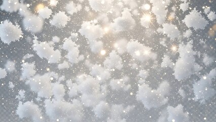 Realistic Falling Snow Flakes and Magical Winter Frost Particles on Grey Background