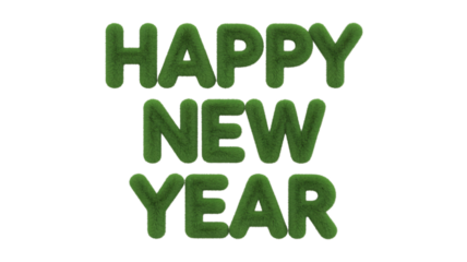 Happy New Year green text on white background with bold font and festive mood for greeting card or banner design