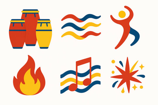 Uruguayan Candombe vector icons vibrant flat style