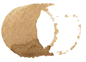 Round stain from a cup of coffee on an isolated background, top view