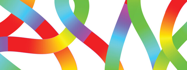 Abstract Gradient Color Lines Set. 3D Wave Line Shapes Pattern. Vector Spiral Rainbow Color Ribbons Isolated on a White Background.