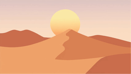 Desert landscape. Desert dunes with sunset. Illustration of a desert landscape. 