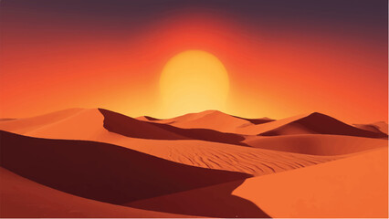 Desert landscape. Desert dunes with sunset. Illustration of a desert landscape. 