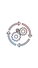 Obraz premium Outline icon of three interlocked gears rotating inside a circular arrow depicting continuous process or workflow