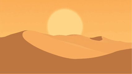 Desert landscape. Desert dunes with sunset. Illustration of a desert landscape. 
