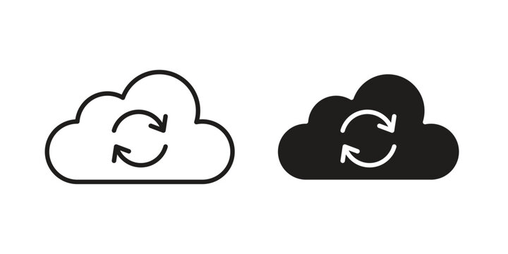 Cloud sync icons set in multiple style collection