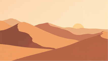 Desert landscape. Desert dunes with sunset. Illustration of a desert landscape. 