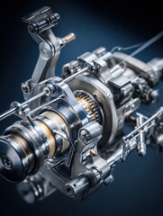 Fototapeta premium Detailed View of a High-Performance Mechanical Engine Component Showcasing Intricate Design and Engineering Precision