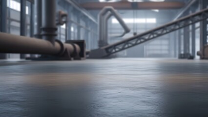 Industrial machinery in a large factory setting with conveyor belt and pipes
