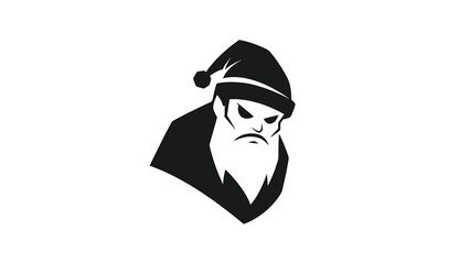 Stylized monochrome illustration of a stern, bearded character wearing a pointed hat with a pompom