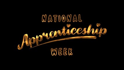 National apprenticeship week text animation in gold. Suitable for social media posts, blog banners, event promotions, and newsletters.