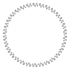 Hand drawn plants, dividers, wreaths, border frames. Circle floral frame with leaves on white background. Vector hand drawn illustration for wallpaper, posters, card. Copy space. Doodle style.