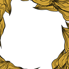 Hand drawn plants, dividers, wreaths, border frames. Circle floral frame with leaves on white background. Vector hand drawn illustration for wallpaper, posters, card. Copy space. Doodle style.