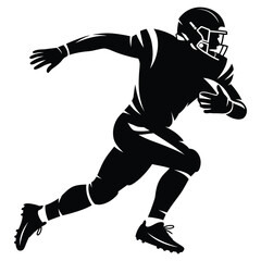 Silhouette illustration of running american football player with ball in uniform isolated on white background vector design for sport concepts