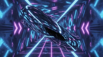 A mesmerizing 3D rendered abstract metallic object with vibrant glowing neon lines rotates dynamically within a futuristic tunnel creating an energetic scifi visual experience perfect for technology . - Powered by Adobe