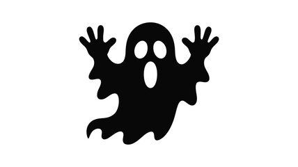 Spooky ghost silhouette with raised hands and shocked expression