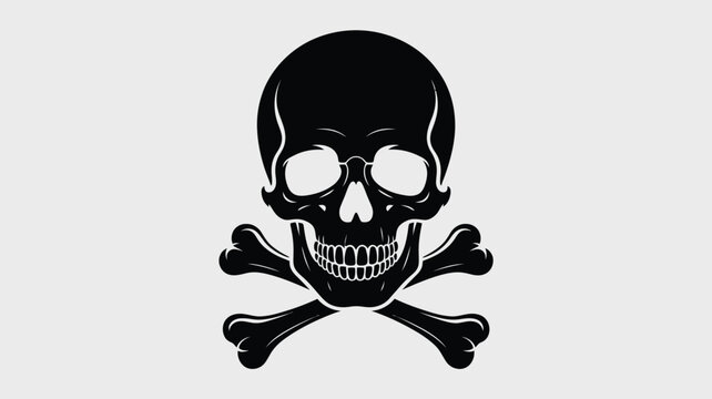 Jolly black pirate skull symbol on white background