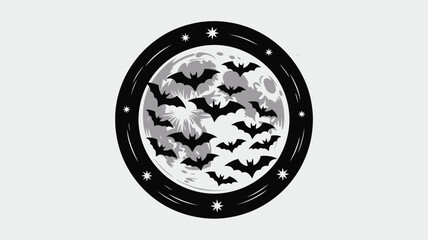 Bats fly around full moon with starry night sky background