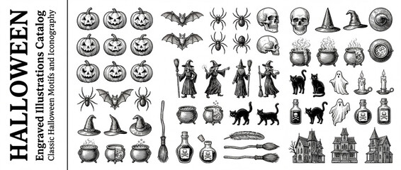 Premium engraved collection showcasing classic Halloween motifs and iconic illustrations filled with spooky charm