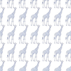 Vibrant blue giraffe pattern on white background for design © Malik
