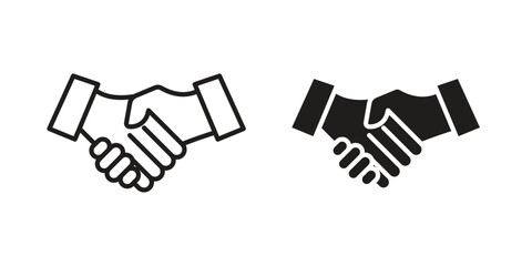 Handshake icons set in multiple style collection