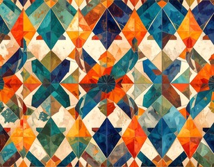 Abstract geometric pattern with vibrant colors and a kaleidoscopic effect