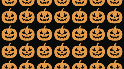 Spooky Halloween jack-o-lanterns pattern on black background
