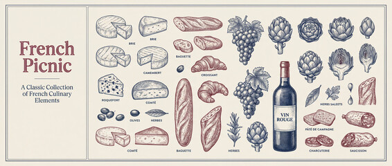 Exquisite collection of engraved cheese and culinary delights for a joyful French picnic experience