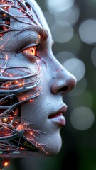 close up of female cyborg profile with glowing internal circuits