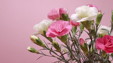 Bouquet of pink and white blossoms displays delicate petals against a soft background