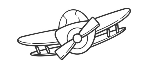 Doodle biplane black-and-white aviation drawing © wooster