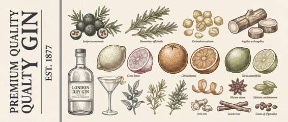 Discovering a premium collection of engraved herbs and botanicals showcasing the essence of quality gin craftsmanship