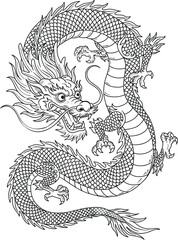 Detailed Traditional Chinese Dragon Line Drawing