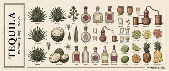 Engraved premium tequila collection showcasing detailed craftsmanship and natural ingredients from Mexico's rich heritage