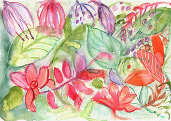 Hand Painted Expressive Botanical Watercolor, Painterly Floral Composition