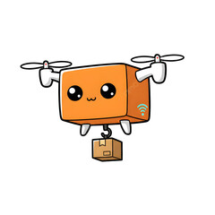 Cartoon Delivery Drone Character, Isolated on Transparent Background