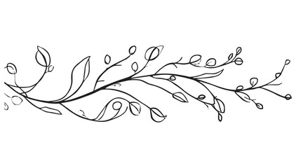 Minimalist Hand-Drawn Botanical Branch with Delicate Buds and Simple Line Art Foliage