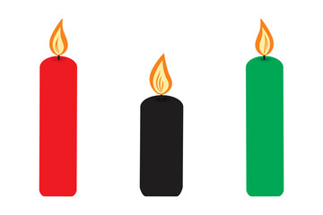 Red Black and Green Burning Candles Minimalistic Flat Design Transparent Background Set Sticker Icon. Isolated Vector illustration Holiday Related content Pictogram Greeting Cards, leaflet, tag, price