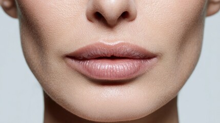 Fototapeta premium Close-up View of Smooth, Natural Lips Highlighting Beauty and Skincare in a Neutral Setting, Focusing on Texture and Detail During Daylight