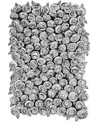 Rose flowers with leaves. Floral hand drawn art ornamental background. Doodle style. Vector illustration. Simple minimalistic nature design.