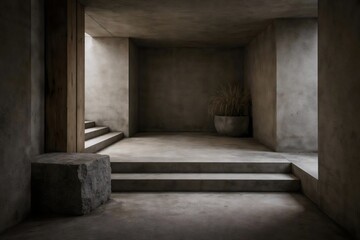 Obraz premium Minimalist Concrete Interior with Steps and Natural Light