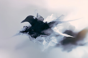 Surreal Black and White Bird Form in Abstract Blur