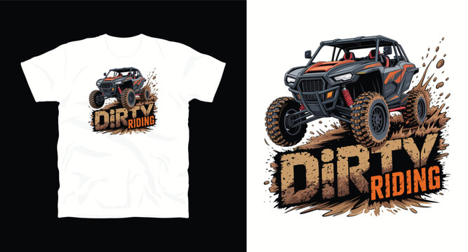 Off road utv vehicle kicking up dirt riding extreme sport illustration
