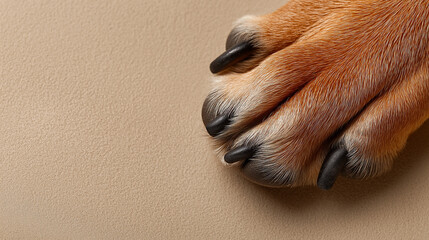 Close-Up of Dog Paw on Beige Background, Pet Care and Animal Concept