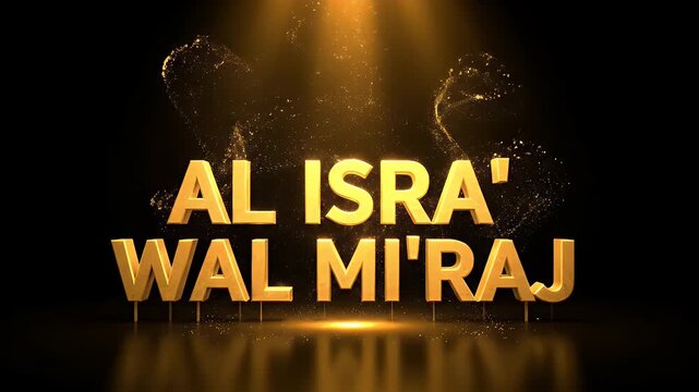 Golden 3D text for the Islamic holiday Al Isra' Wal Mi'raj