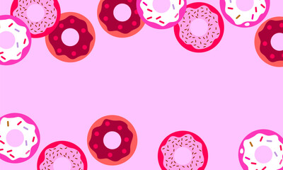 Naklejka premium Cute background with donuts. Sweet food donuts. Vector illustration