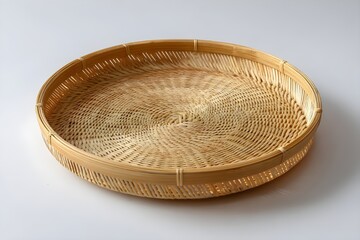 Woven bamboo tray featuring concentric circular pattern natural craft design texture sustainable decor
